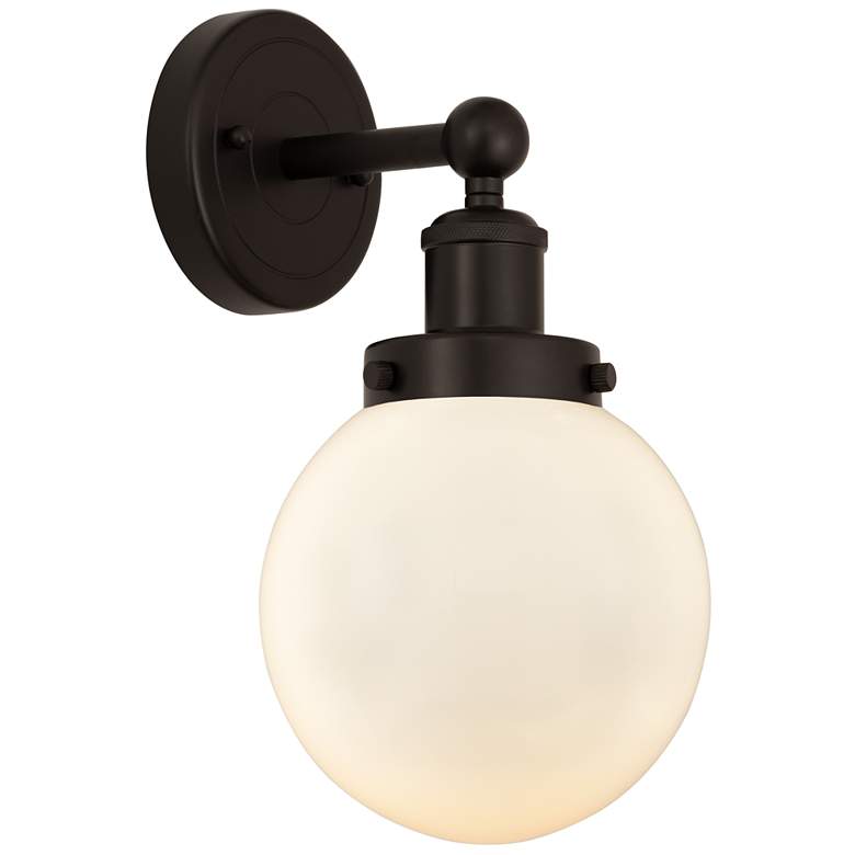 Image 1 Small Edison Beacon 7" Oil Rubbed Bronze Sconce w/ Matte White Shade