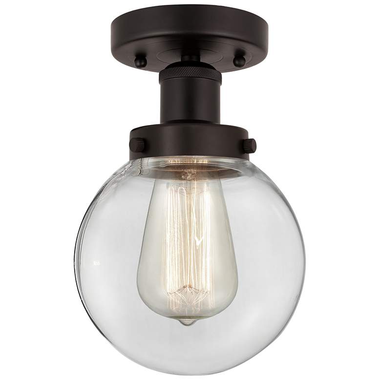 Image 1 Small Edison Beacon 7" Oil Rubbed Bronze Semi Flush Mount w/ Clear Sha