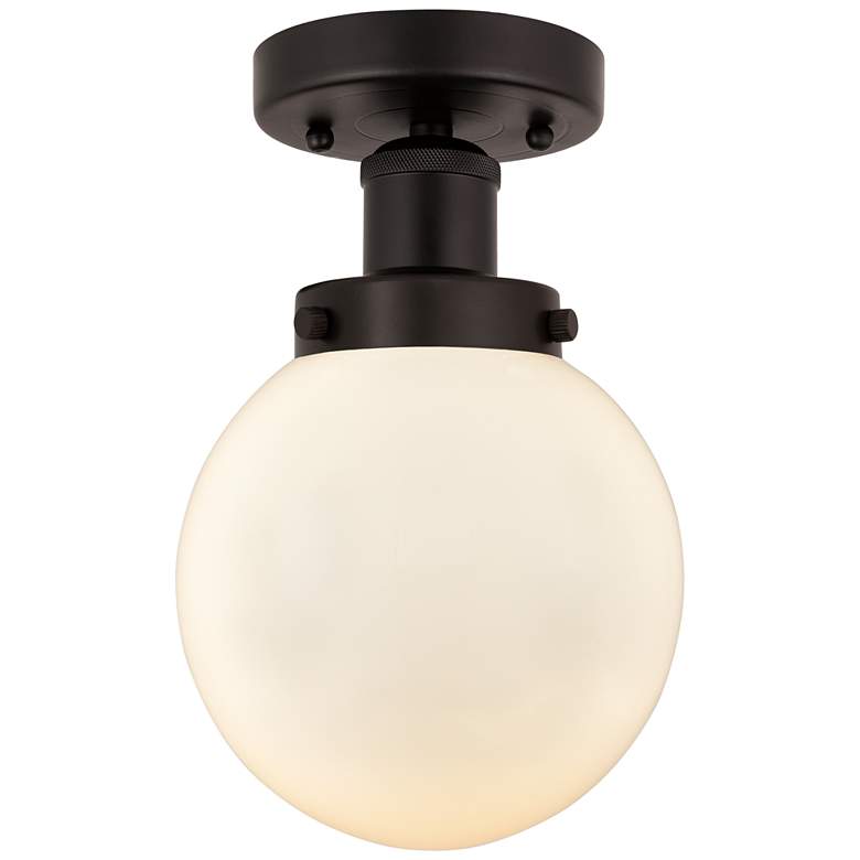 Image 1 Small Edison Beacon 7" Oil Rubbed Bronze Semi Flush Mount w/ White Sha