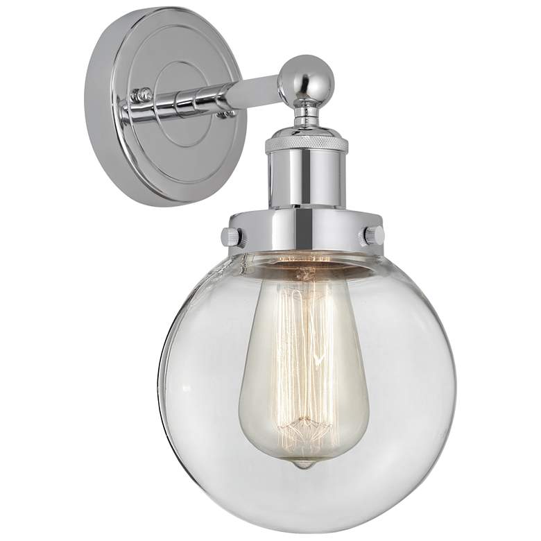 Image 1 Small Edison Beacon 7 inch Polished Chrome Sconce w/ Clear Shade