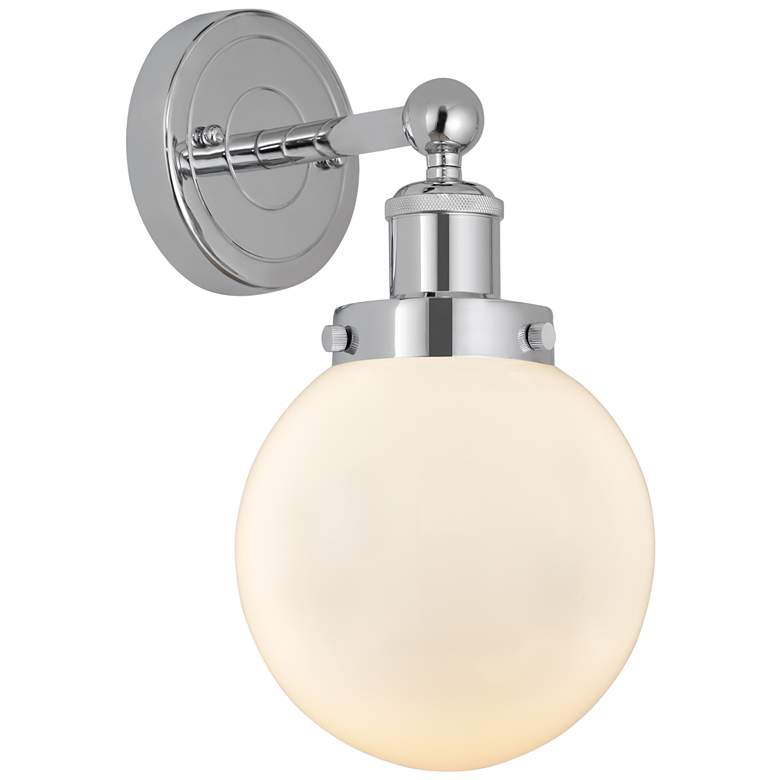 Image 1 Small Edison Beacon 7 inch Polished Chrome Sconce w/ Matte White Shade