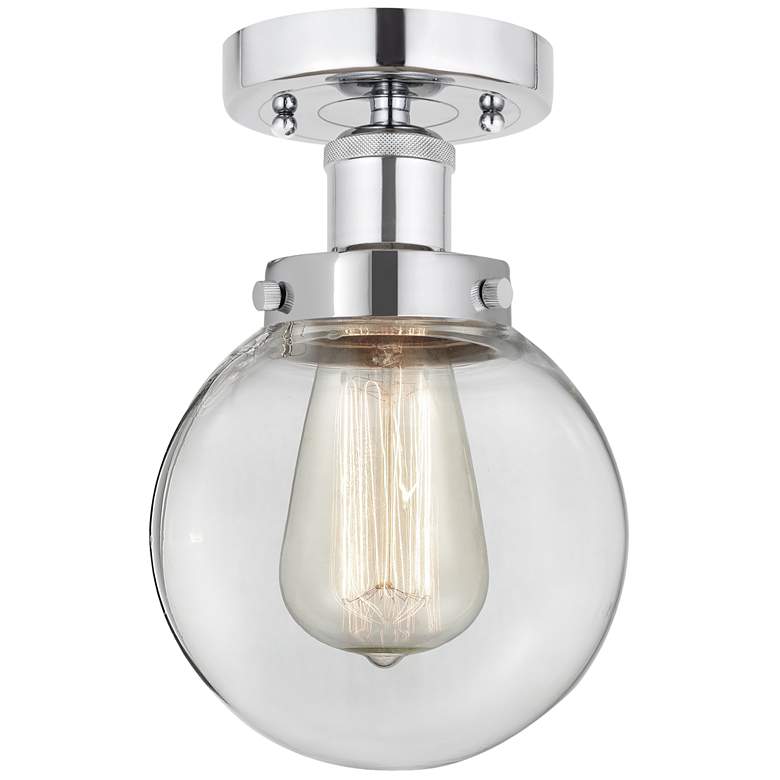 Image 1 Small Edison Beacon 7" Polished Chrome Semi Flush Mount w/ Clear Shade