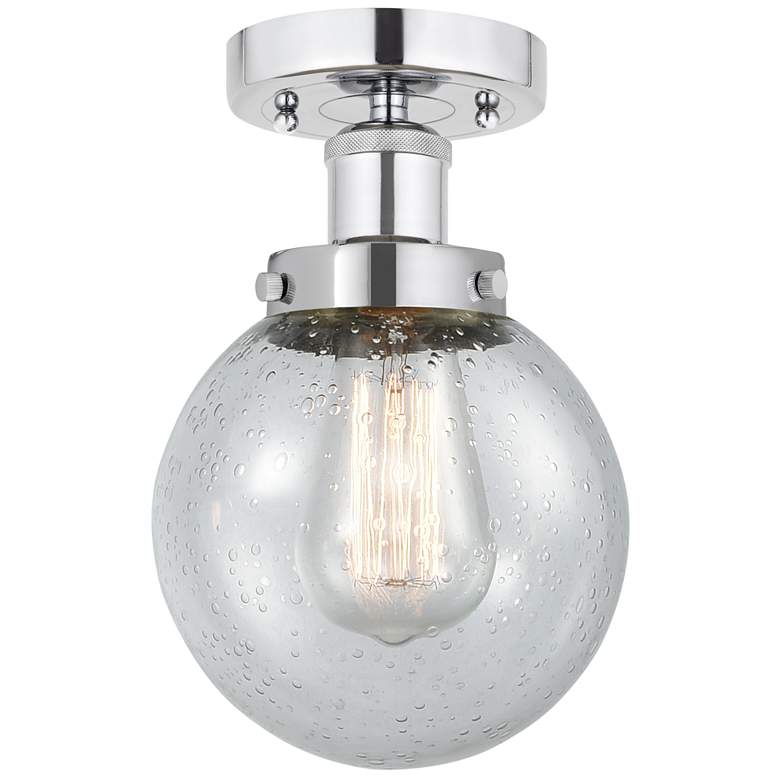 Image 1 Small Edison Beacon 7" Polished Chrome Semi Flush Mount w/ Mercury Sha
