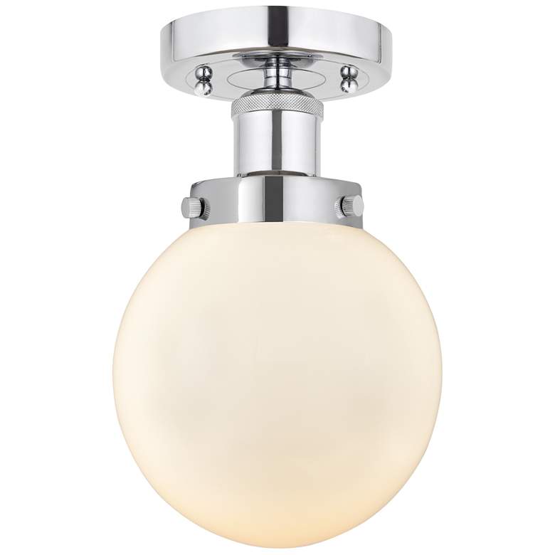 Image 1 Small Edison Beacon 7" Polished Chrome Semi Flush Mount w/ White Shade