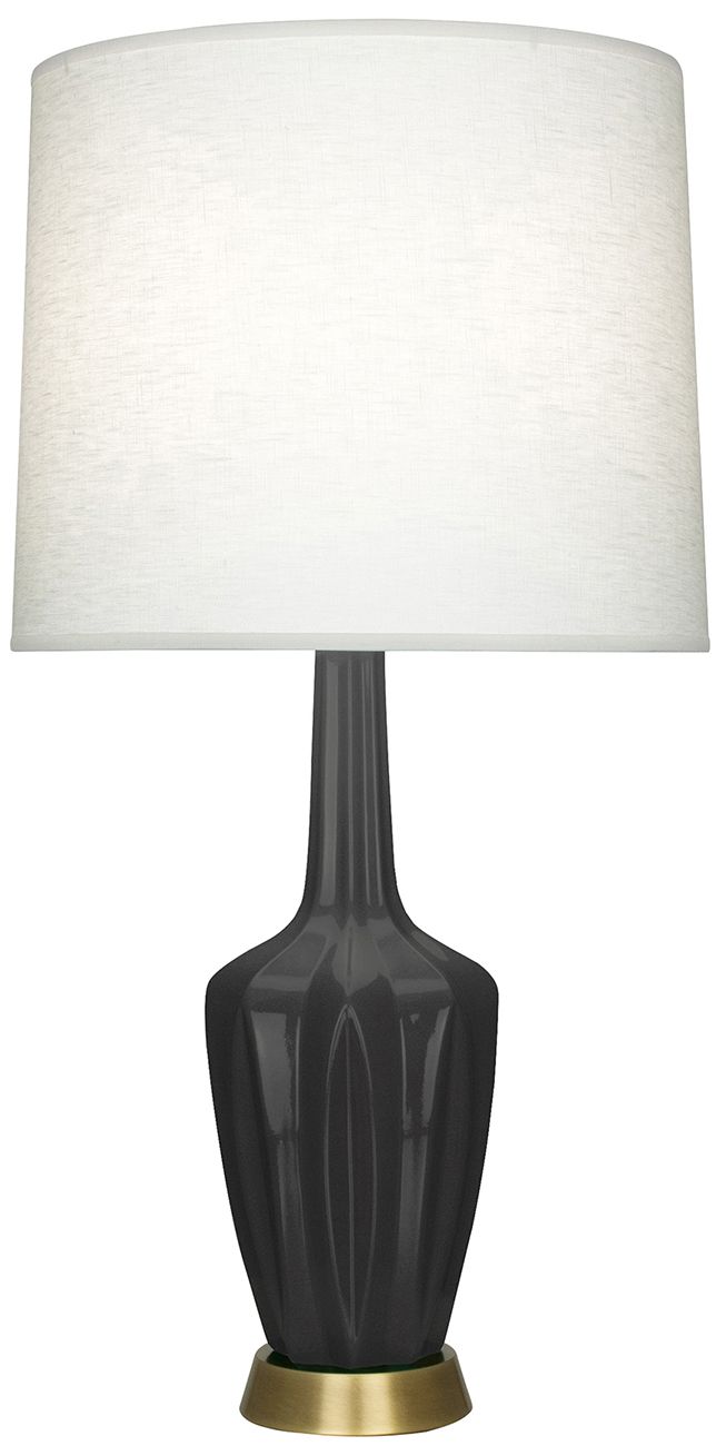 Small Emma 30"H Ash Brass Accent Lamp with Off White Shade Made to Order