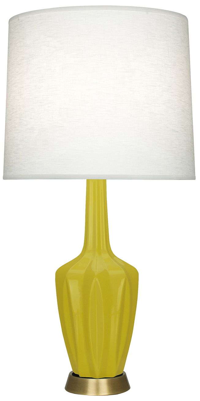 Small Emma 30"H Citron Brass Accent Lamp with Off White Shade Made to Order