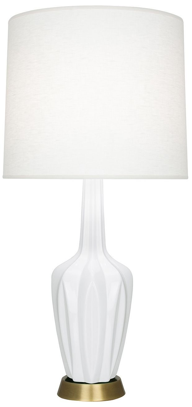 Small Emma 30"H Daisy Brass Accent Lamp with Off White Shade Made to Order