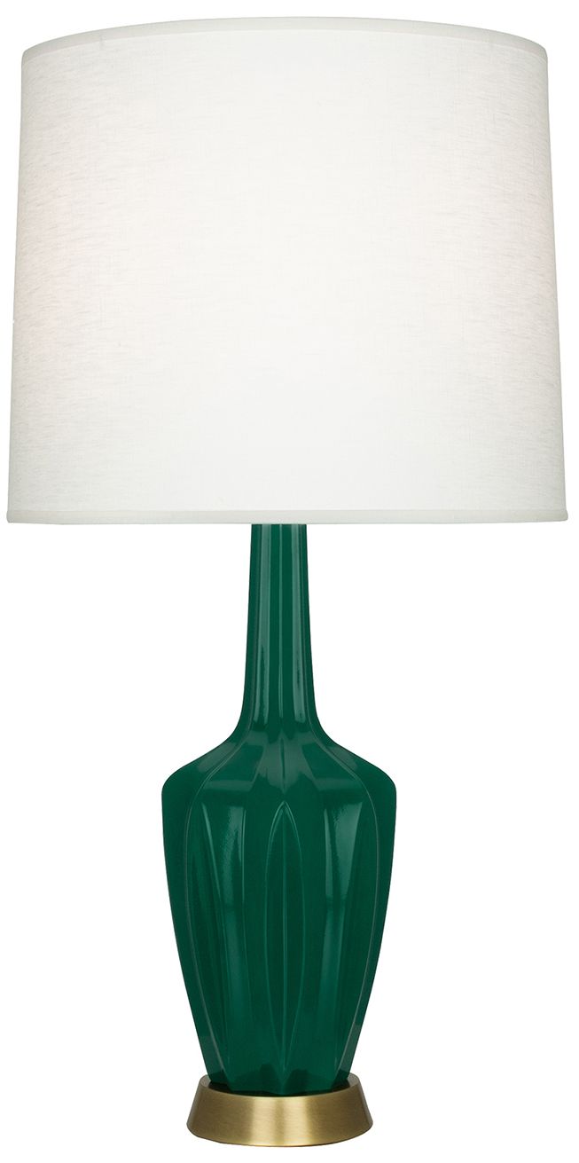 Small Emma 30"H Jungle Brass Accent Lamp with Off White Shade Made to Order