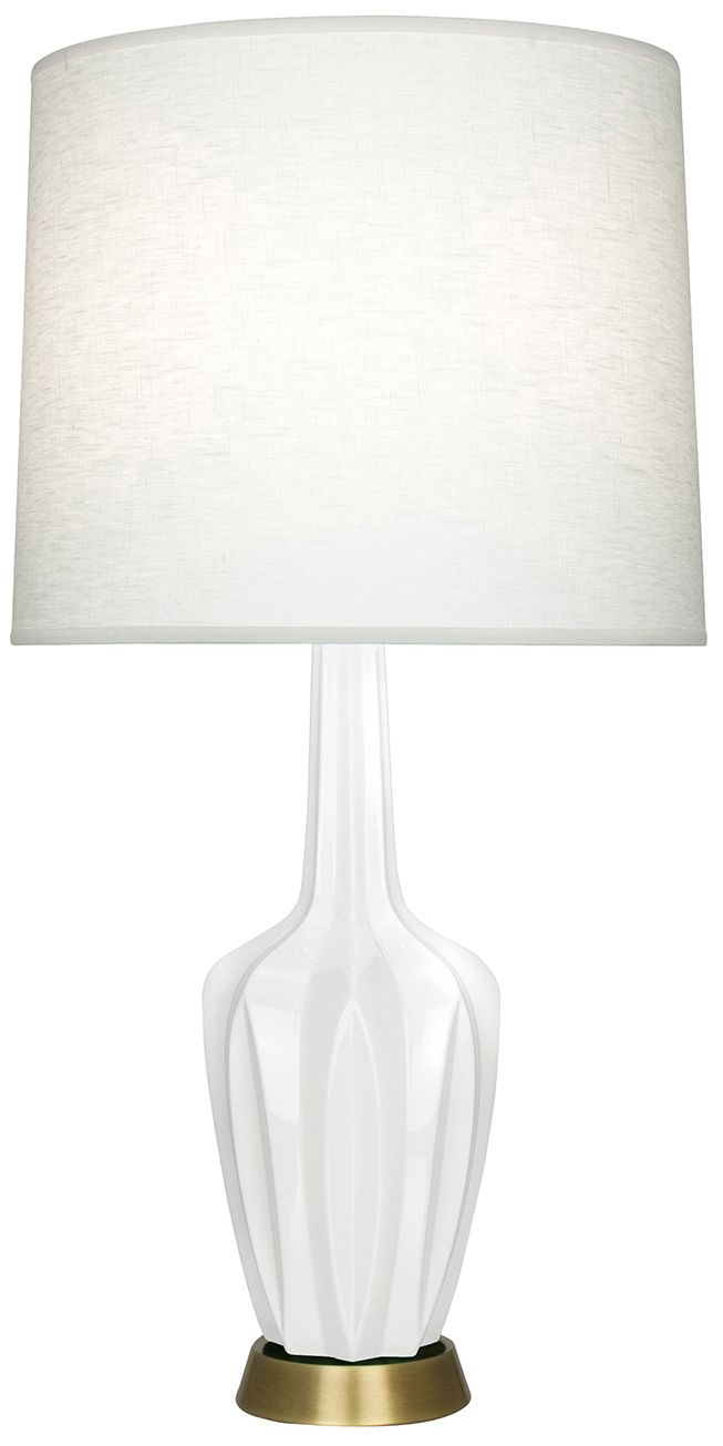 Small Emma 30"H Lily Brass Accent Lamp with Off White Shade Made to Order