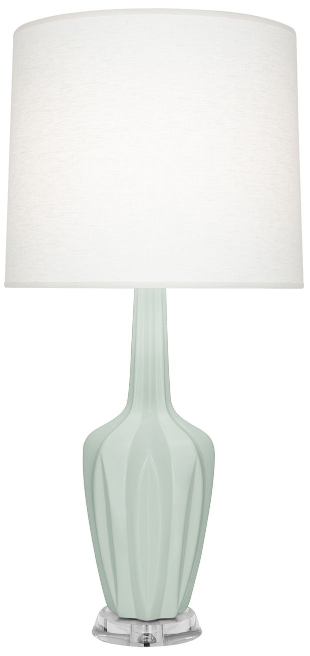 Small Emma 30"H Matte Celadon Lucite Lamp w/Off Whitede Made to Order