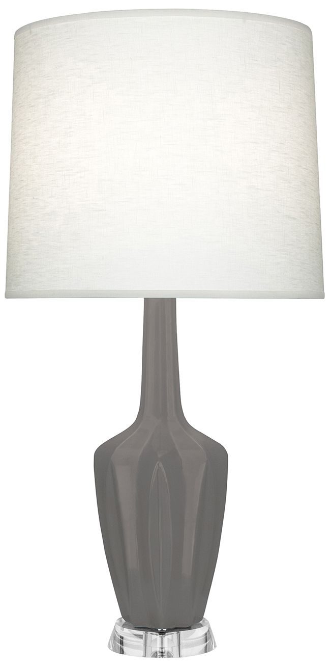 Small Emma 30"H Matte Smokey Taupe Lucite Accent Lamp w/ Off White Shade
