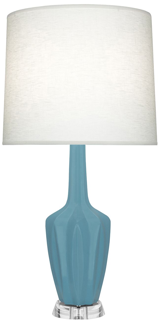 Small Emma 30"H Matte Steel Blue Lucite Lamp w/Off Whitede Made to Order