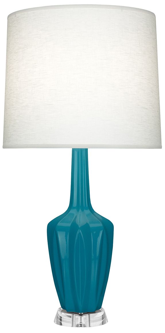 Small Emma 30"H Peacock Lucite Accent Lamp with Off Whitede Made to Order