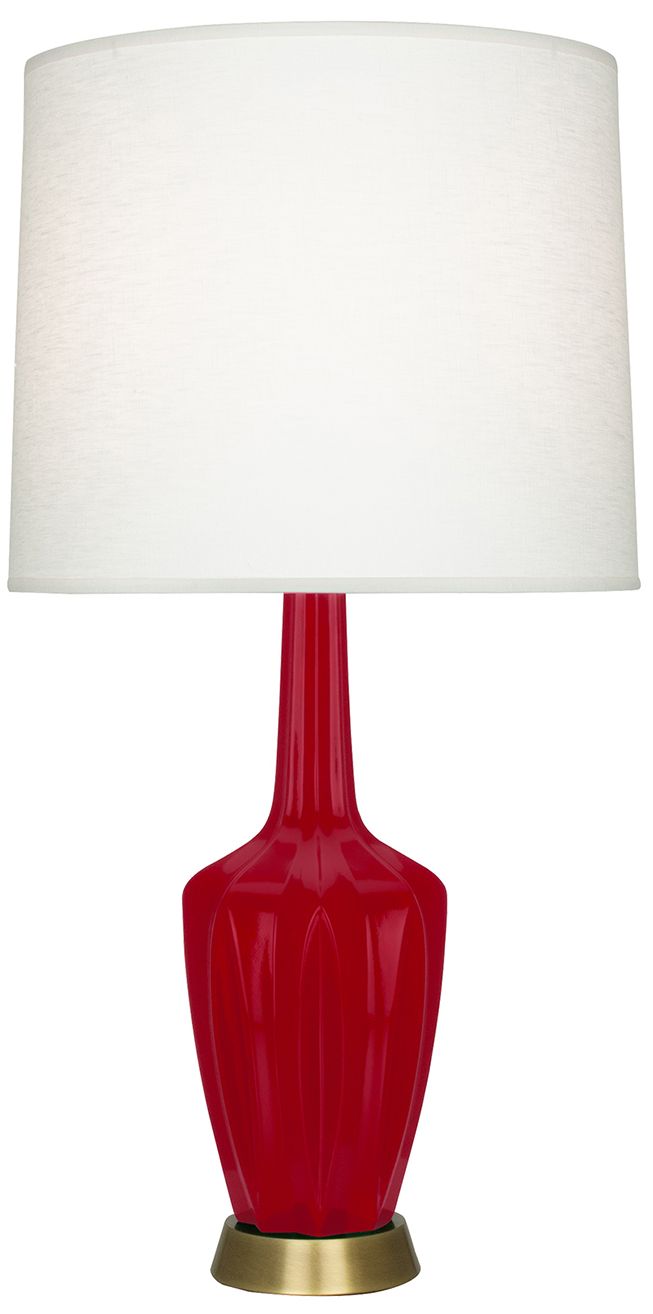Small Emma 30"H Ruby Red Brass Accent Lamp with Off Whitede Made to Order