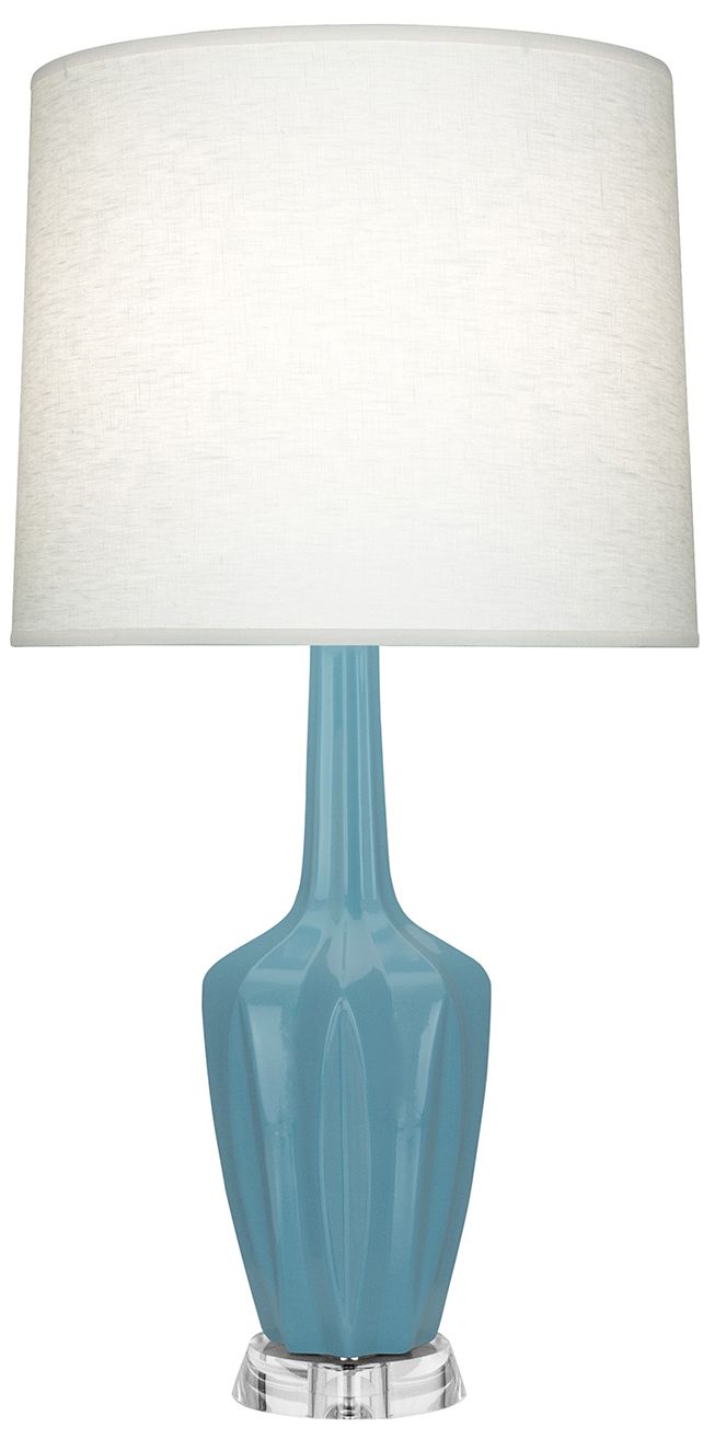 Small Emma 30"H Steel Blue Lucite Accent Lamp w/Off Whitede Made to Order