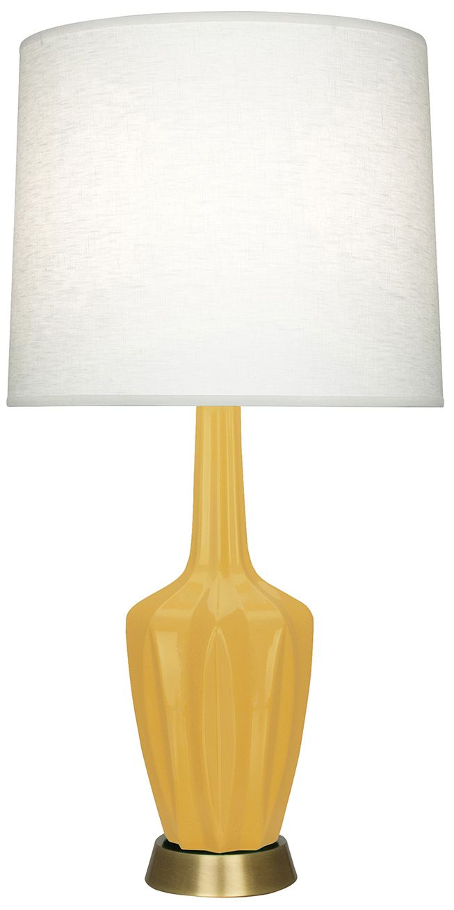Small Emma 30"H Sunset Brass Accent Lamp with Off White Shade Made to Order