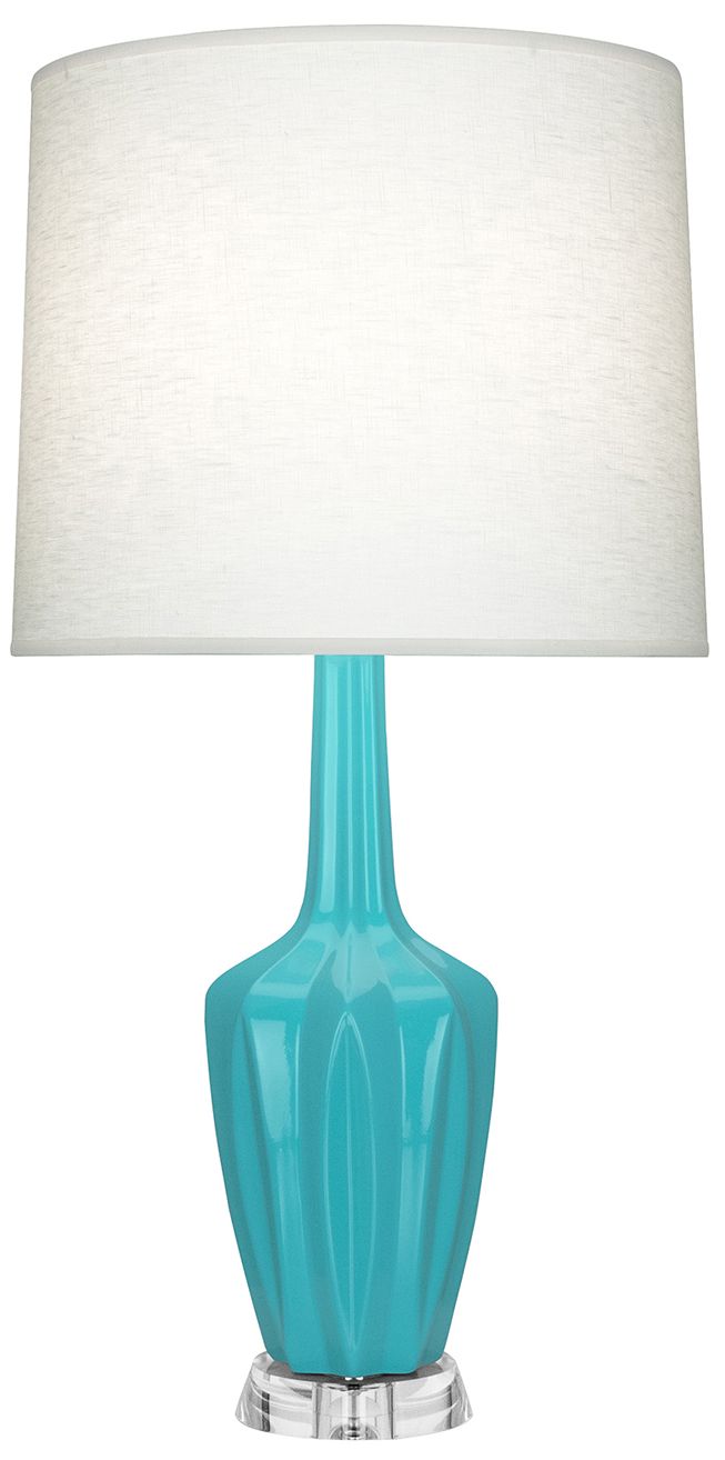 Small Emma 30"H Teal Lucite Accent Lamp with Off White Shade Made to Order