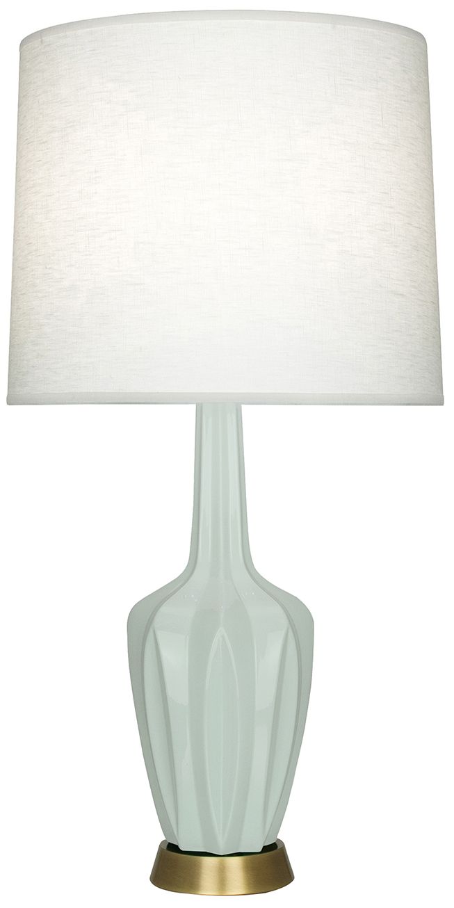 Small Emma 30" High Celadon Brass Accent Lamp with Off White Shade