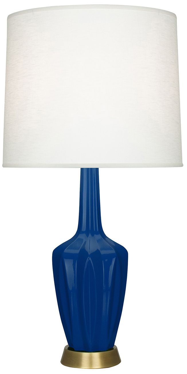 Small Emma 30" High Cobalt Glazed Brass Accent Lamp with Off White Shade