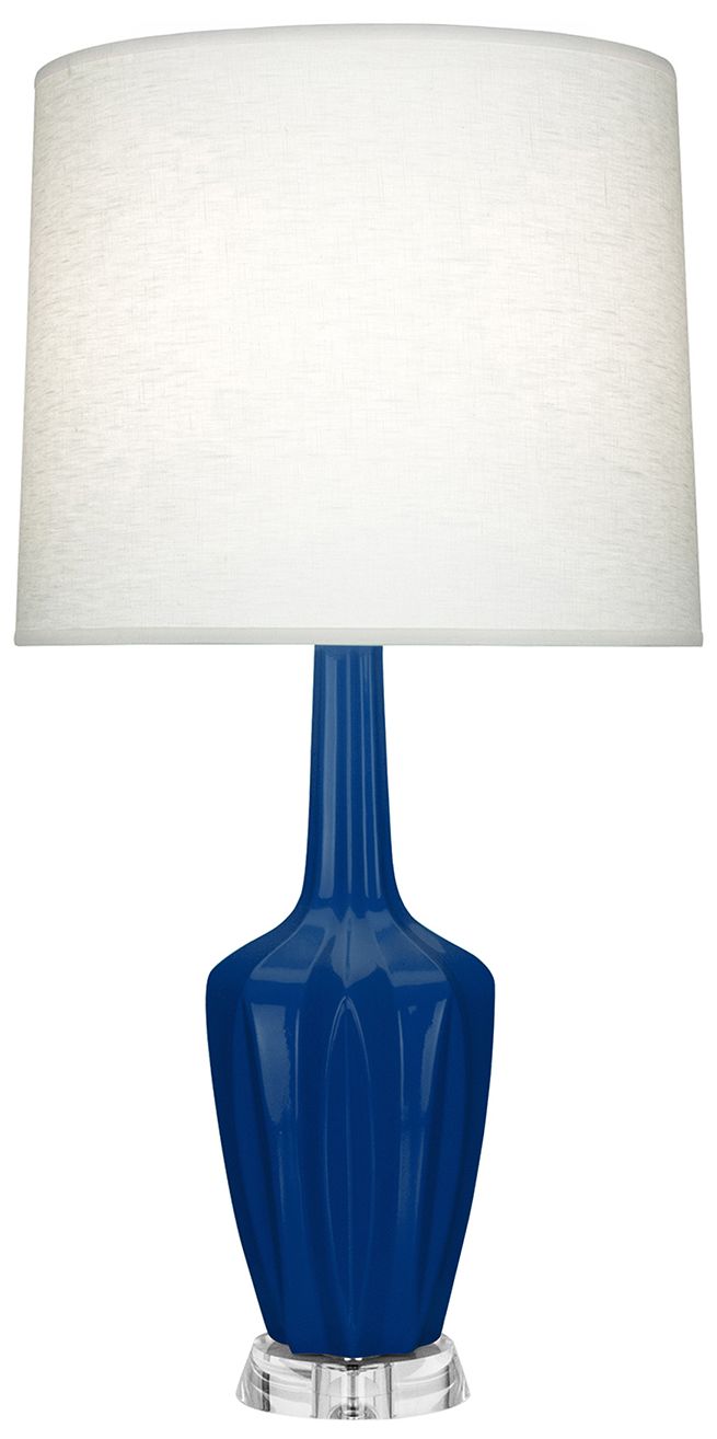 Small Emma 30" High Cobalt Glazed Lucite Accent Lamp with Off White Shade