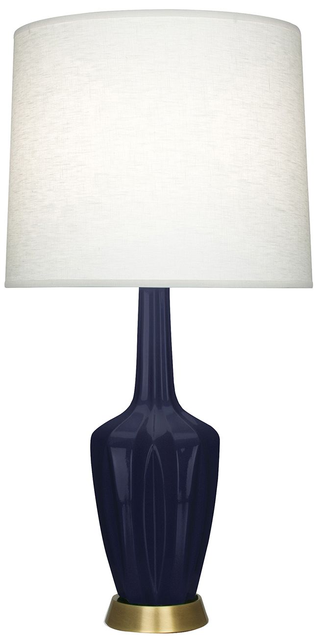 Small Emma 30" High Dark Blue Brass Accent Lamp with Off White Shade