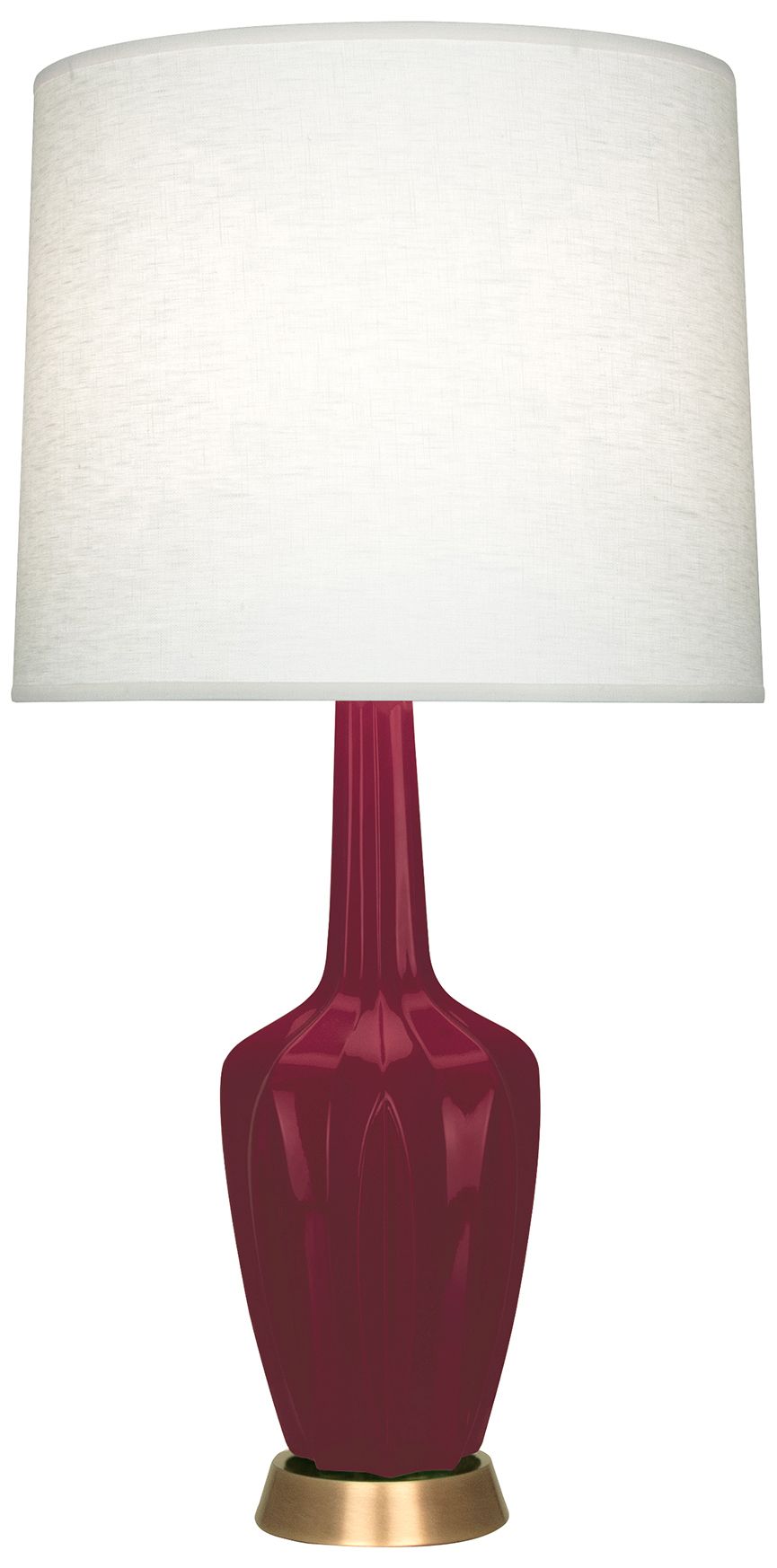 Small Emma 30"H Burgundy Glazed Brass Lamp w/Cream Whitede Made to Ord