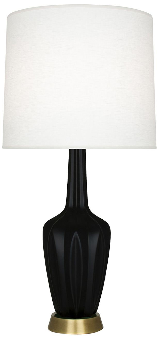 Small Emma 30"H Matte Obsidian Brass Lamp w/Off Whitede Made to Order