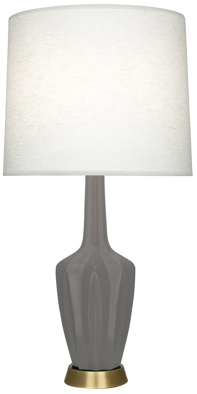 Small Emma 30"H Matte Smokey Taupe Brass Lamp w/Off Whitede Made to Or