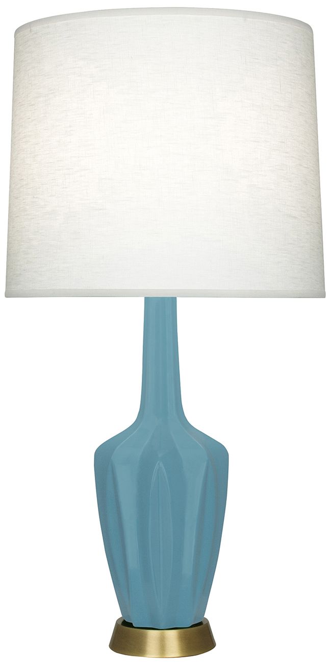 Small Emma 30"H Matte Steel Blue Brass Lamp w/Off Whitede Made to Orde