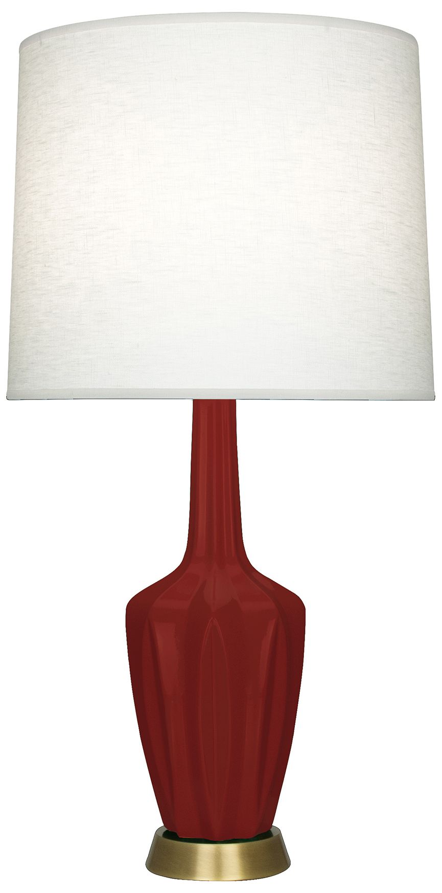 Small Emma 30"H Oxblood Glazed Brass Lamp w/Cream Whitede Made to Orde