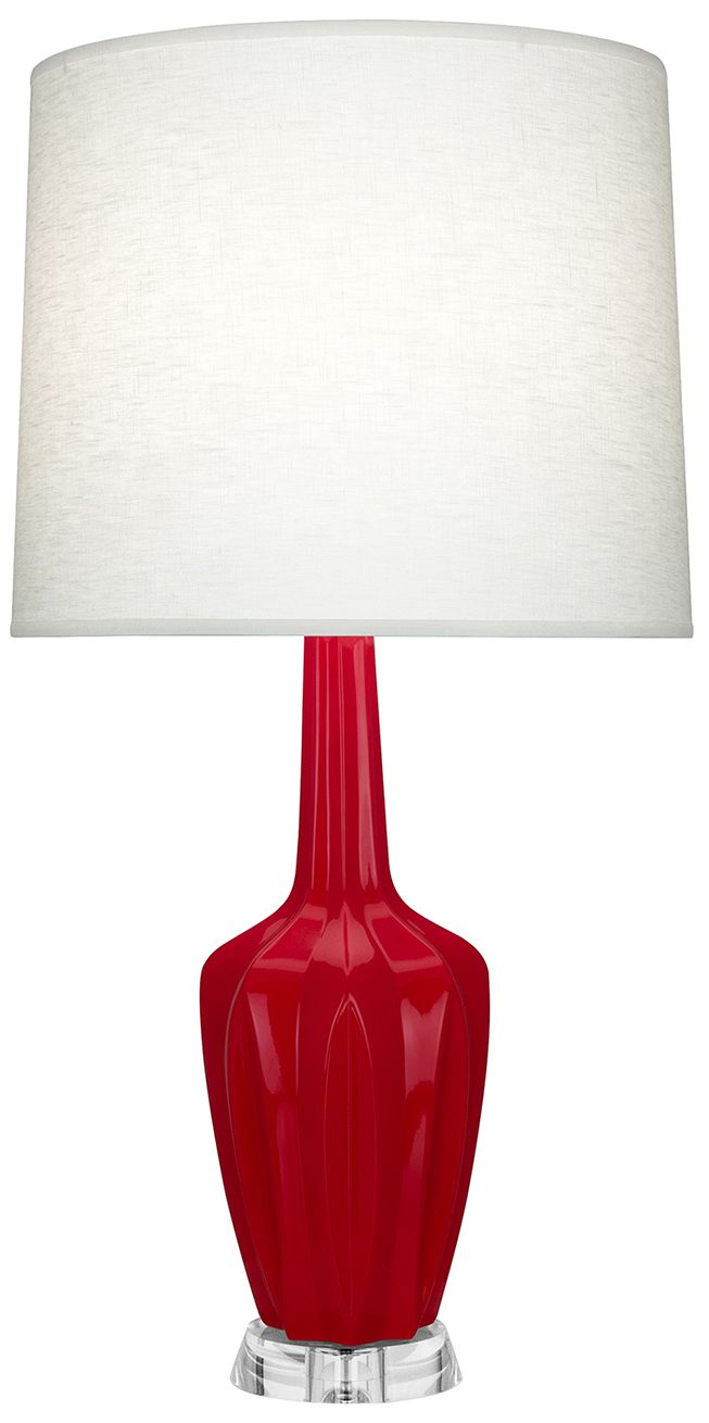 Small Emma 30"H Ruby Red Lucite Accent Lamp with Off Whitede Made to O