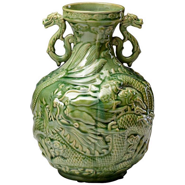 Image 1 Small Green Apple Singapore Dragon 10 1/2 inch Wide Vase