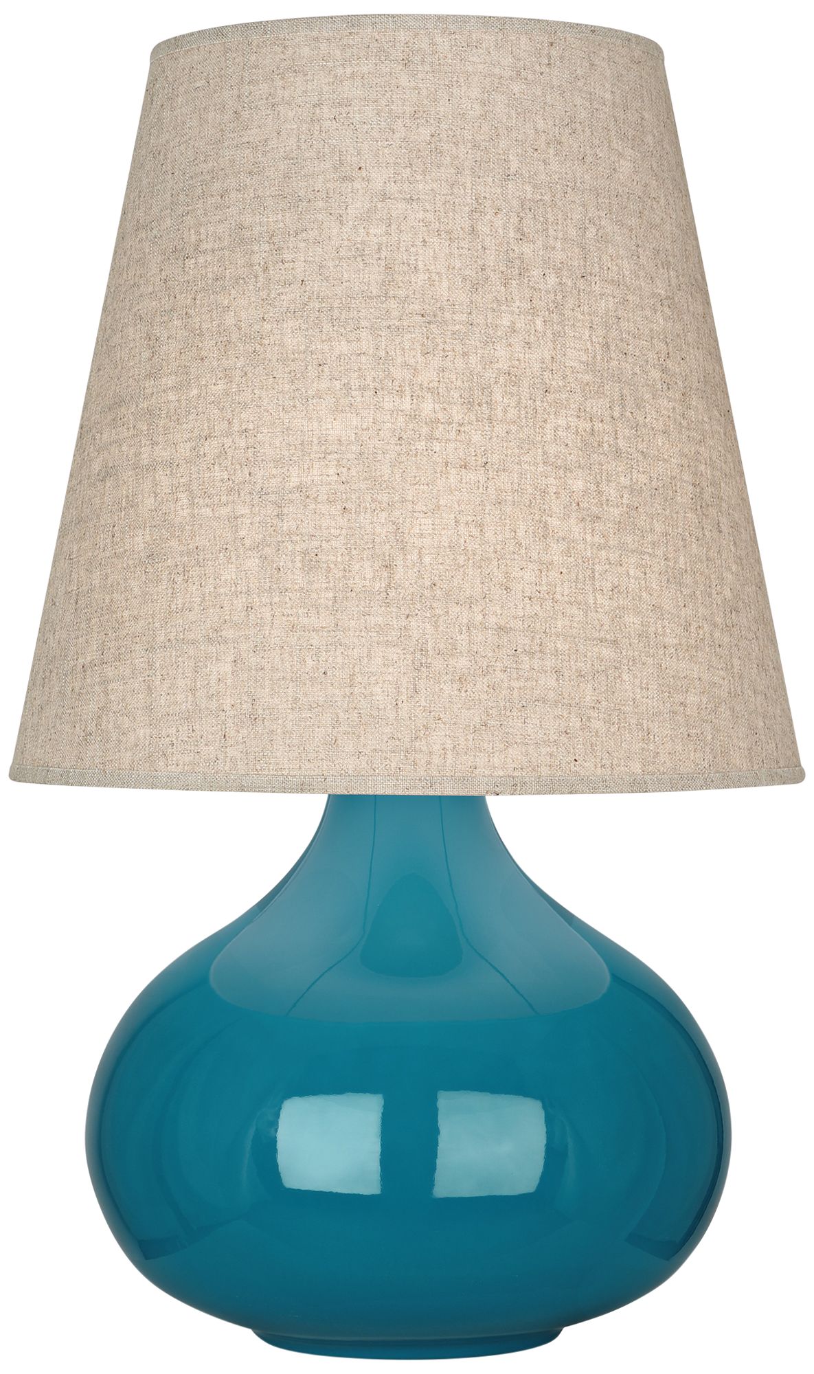 Small June 23.5" High Peacock Accent Lamp with Buff Linen Shade