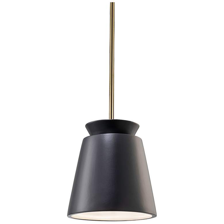 Image 1 Small LED Trapezoid Pendant - Carbon Black - Antique Brass - Rigid Stem