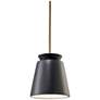 1_Small LED Trapezoid Pendant - Carbon Black - Antique Brass - Rigid Stem