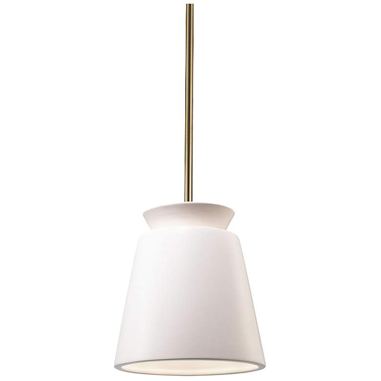 Image 1 Small LED Trapezoid Pendant - Matte White - Antique Brass - Rigid Stem