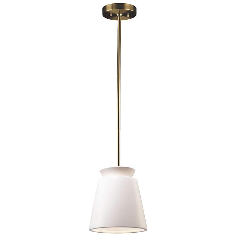 Image 2 Small LED Trapezoid Pendant - Matte White - Antique Brass - Rigid Stem more views