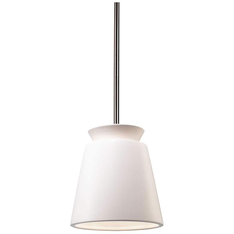 Image 1 Small LED Trapezoid Pendant - Matte White - Brushed Nickel - Rigid Stem