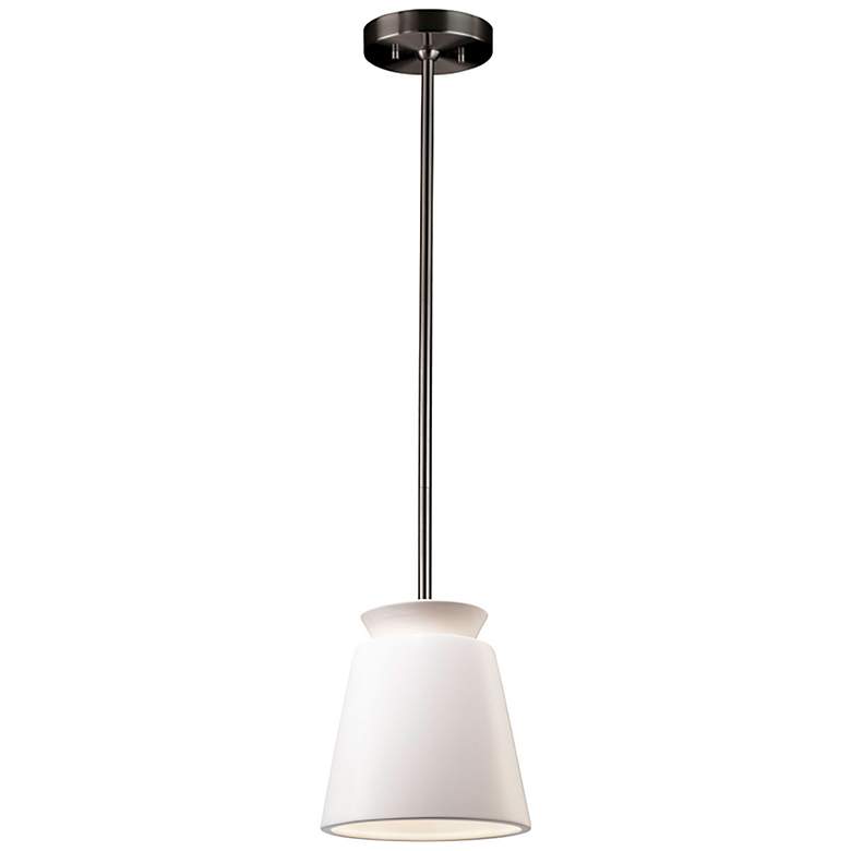 Image 2 Small LED Trapezoid Pendant - Matte White - Brushed Nickel - Rigid Stem more views