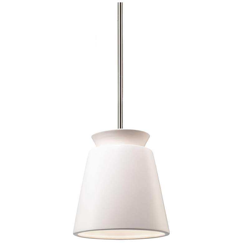 Image 1 Small LED Trapezoid Pendant - Matte White - Polished Chrome - Rigid Stem