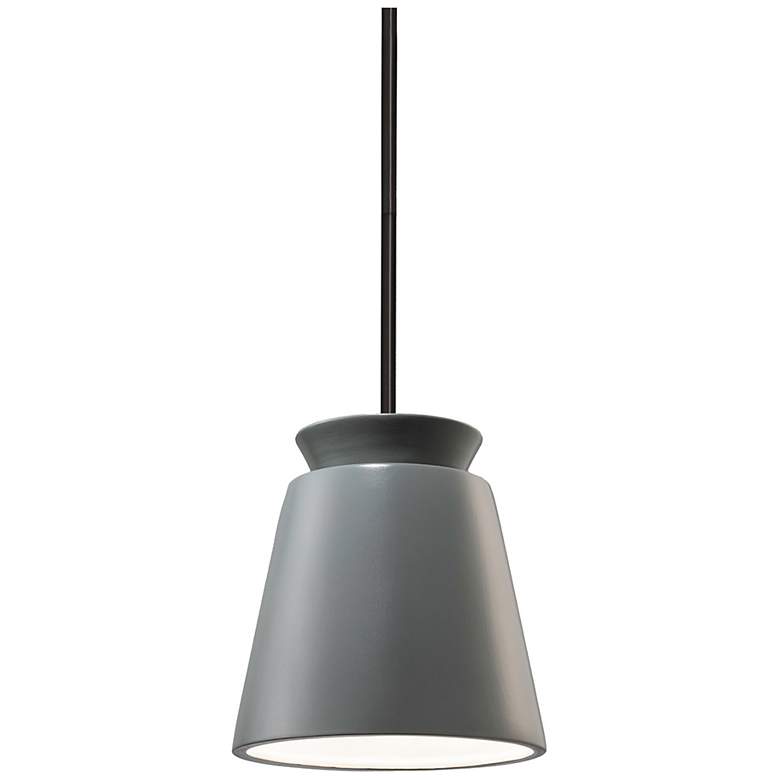 Image 1 Small LED Trapezoid Pendant - Pewter Green - Matte Black - Rigid Stem