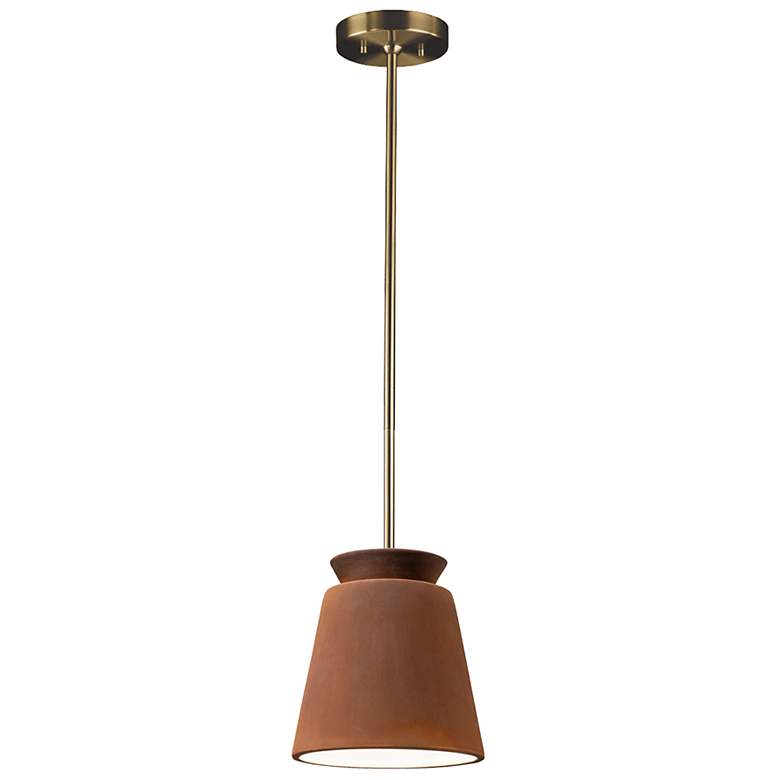 Image 2 Small LED Trapezoid Pendant - Real Rust - Antique Brass - Rigid Stem more views