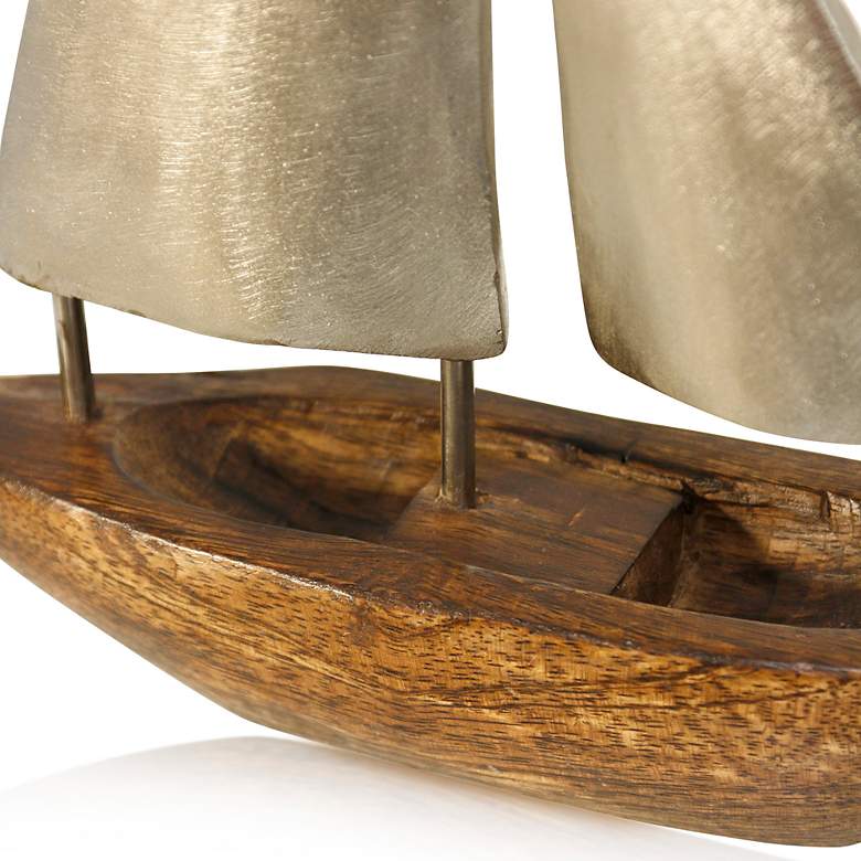 Image 3 Small Pewter Sails Natural Stained Wood Base Boat Sculpture more views