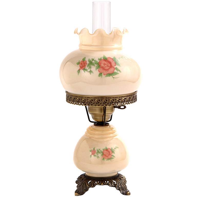 Image 1 Small Pink Rose 18 inch High Night Light Hurricane Table Lamp
