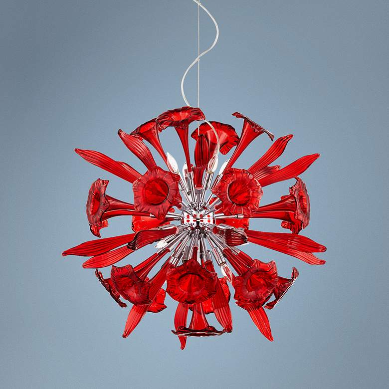 Image 1 Small Remy 33 inch Wide Red Murano Glass Pendant