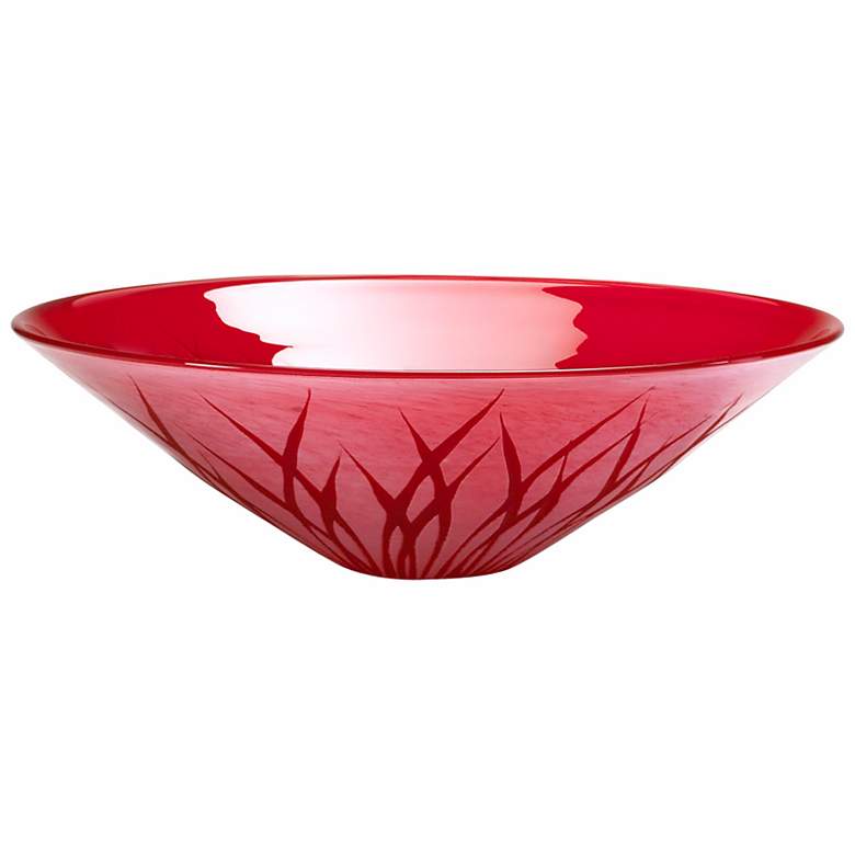 Image 1 Small Rouge Red Glass Serving Bowl  With Etched Detailing