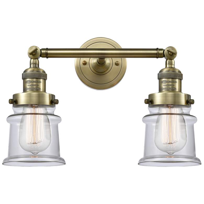 Image 1 Small Small Canton 17" 2-Light Antique Brass Bath Light w/ Clear Shade