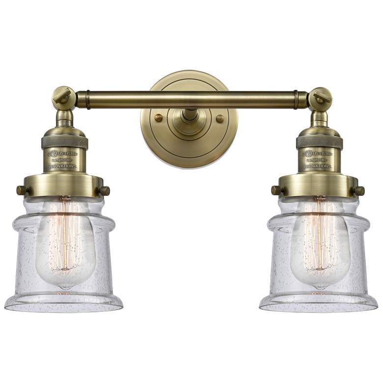 Image 1 Small Small Canton 17" 2-Light Antique Brass Bath Light w/ Seedy Shade