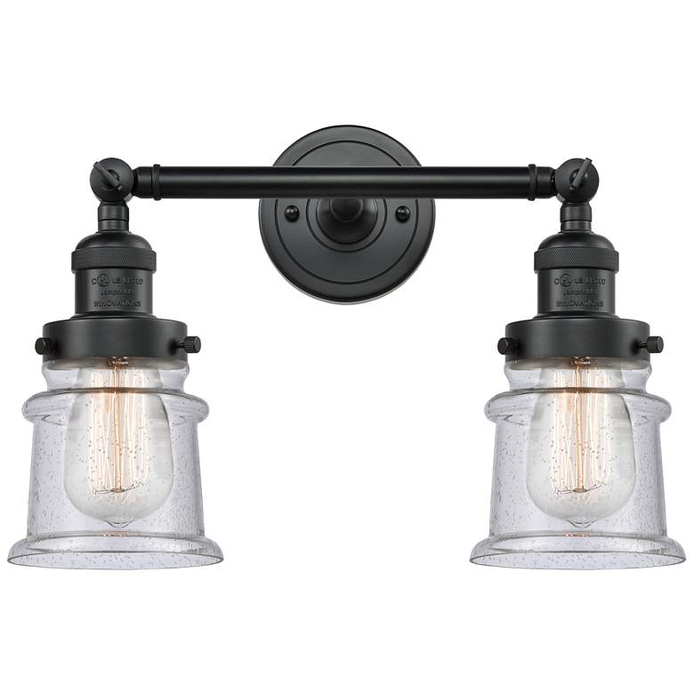 Image 1 Small Small Canton 17" 2-Light Matte Black Bath Light w/ Seedy Shade