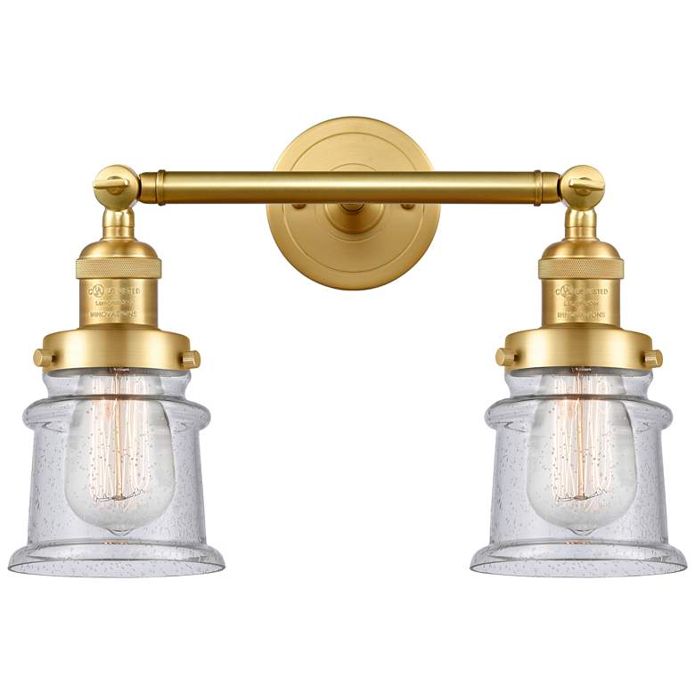 Image 1 Small Small Canton 17" 2-Light Satin Gold Bath Light w/ Seedy Shade
